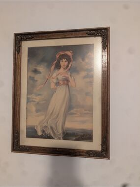 Ornate Wooden Frame With Vintage Portrait Print - Woman in White Dress